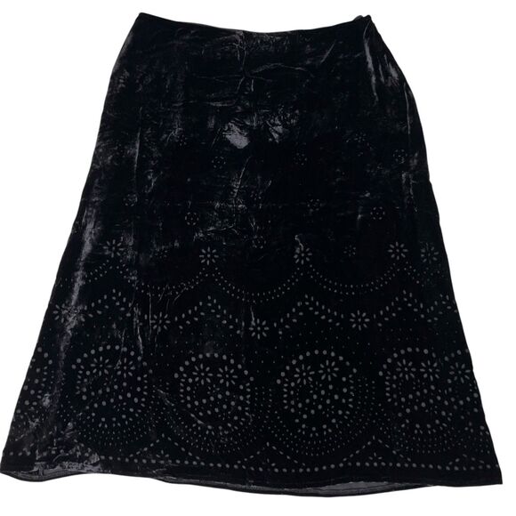 The Limited Midi Skirt Womens 6 Silk Black Velvet Eyelet Y2K Whimsigoth Witchy - Picture 1 of 8